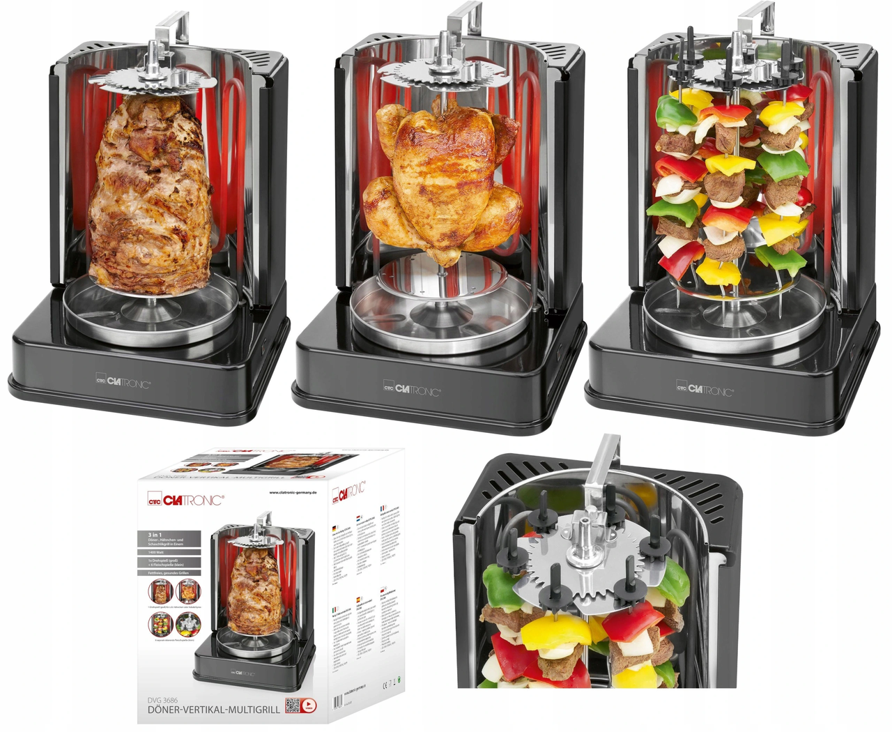 Электрошашлычница CLATRONIC DVG 3686 мультигриль, кебаб, шашлык, курица гриль