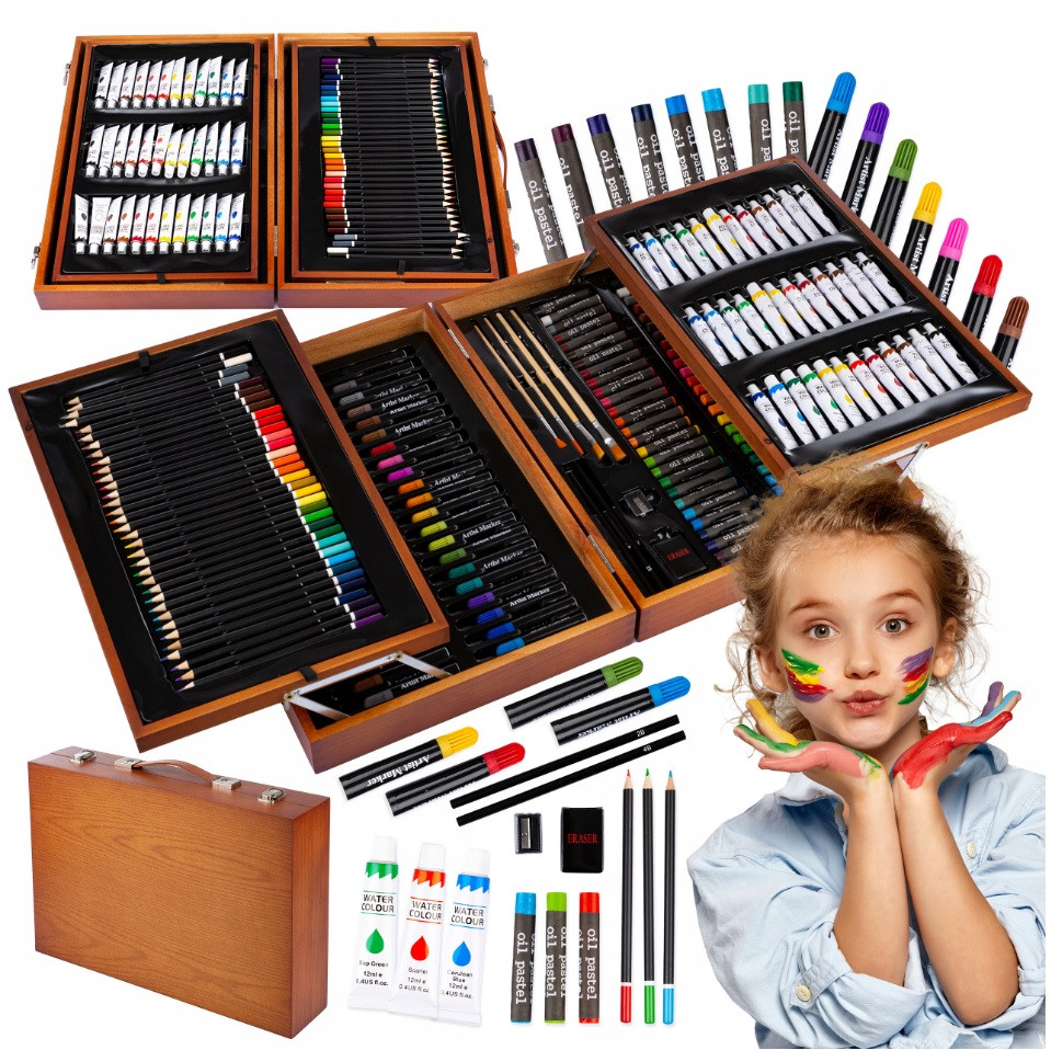 Набор для рисования в деревянном чемодане Maaleo 6004 174 предметов