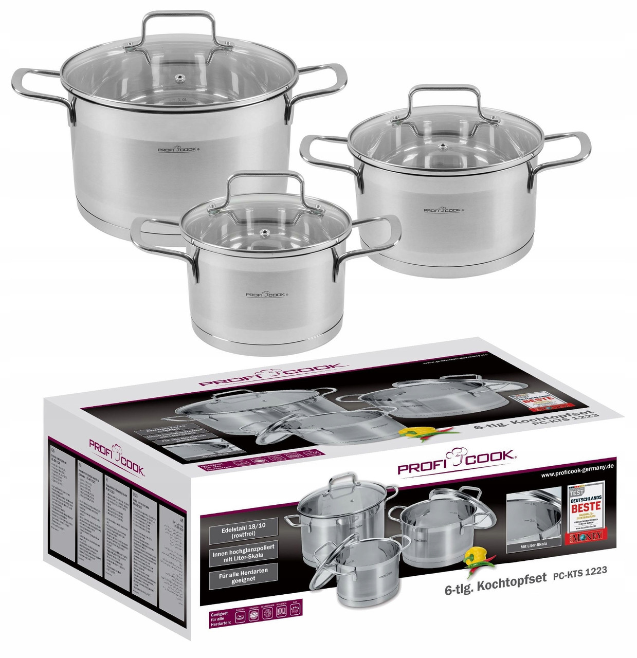 Набор кастрюль из нержавеющей стали ProfiCook PC KTS 1223  6 элементов