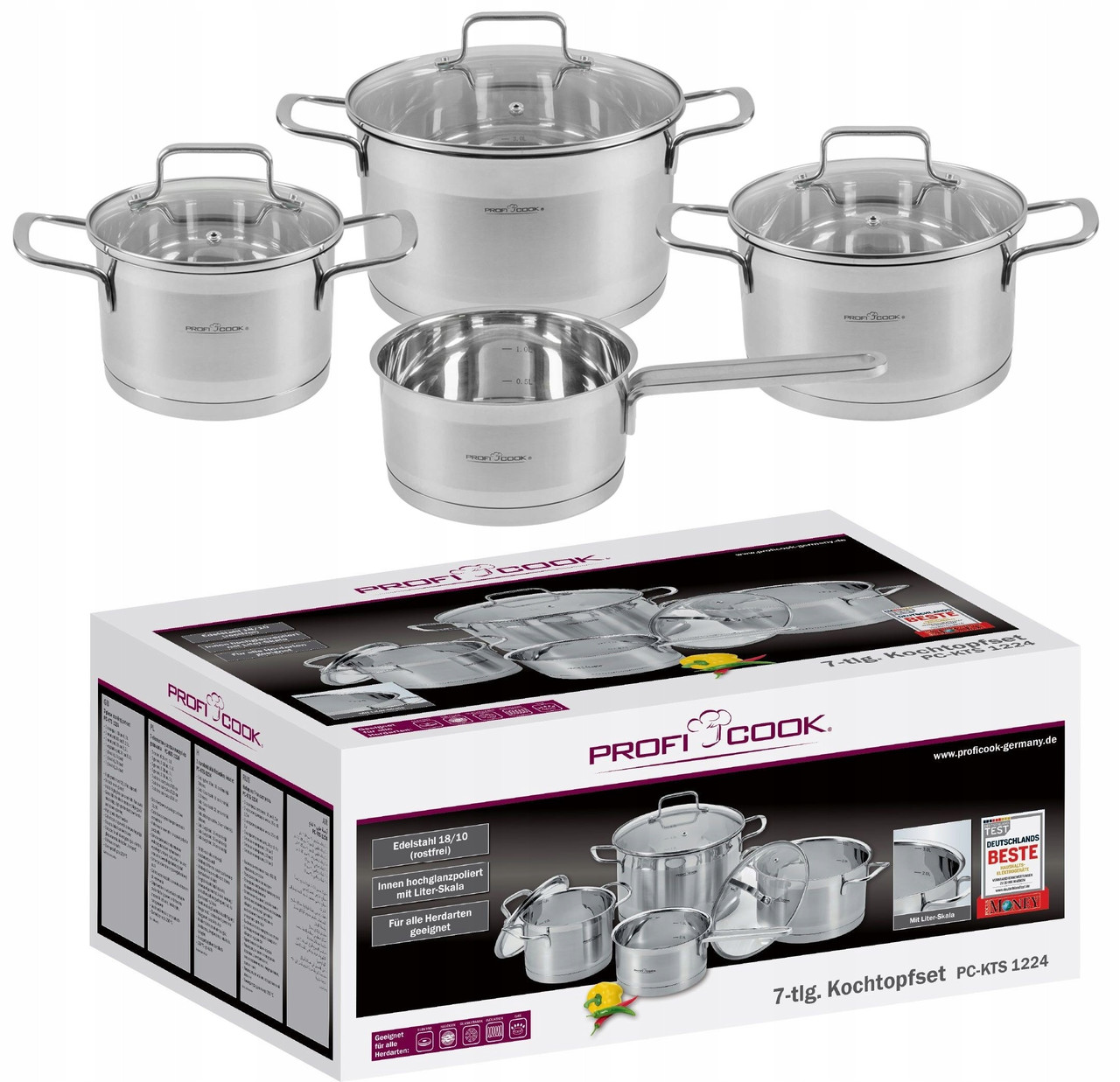 Набор кастрюль из нержавеющей стали ProfiCook PC KTS 1224 7 элементов