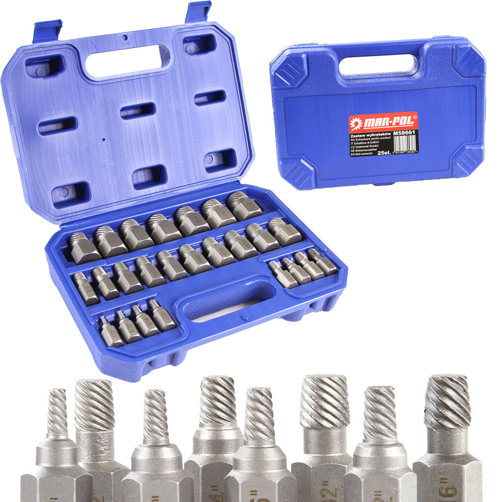 Набор экстракторов для выкручивания сломанных болтов 25шт. Mar-Pol M58661