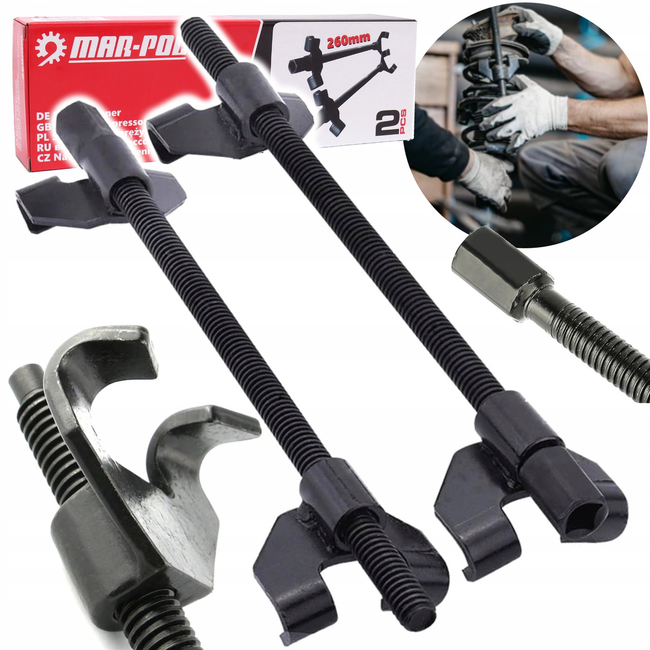 Ручной съемник пружин Mar-Pol M80450 260 мм 2 шт стяжки для пружин