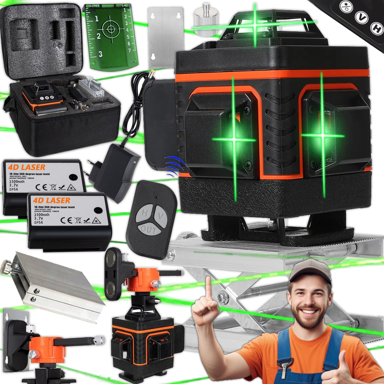 Лазерный уровень-нивелир 16-линейный на 360 градусов Bigstren 18763