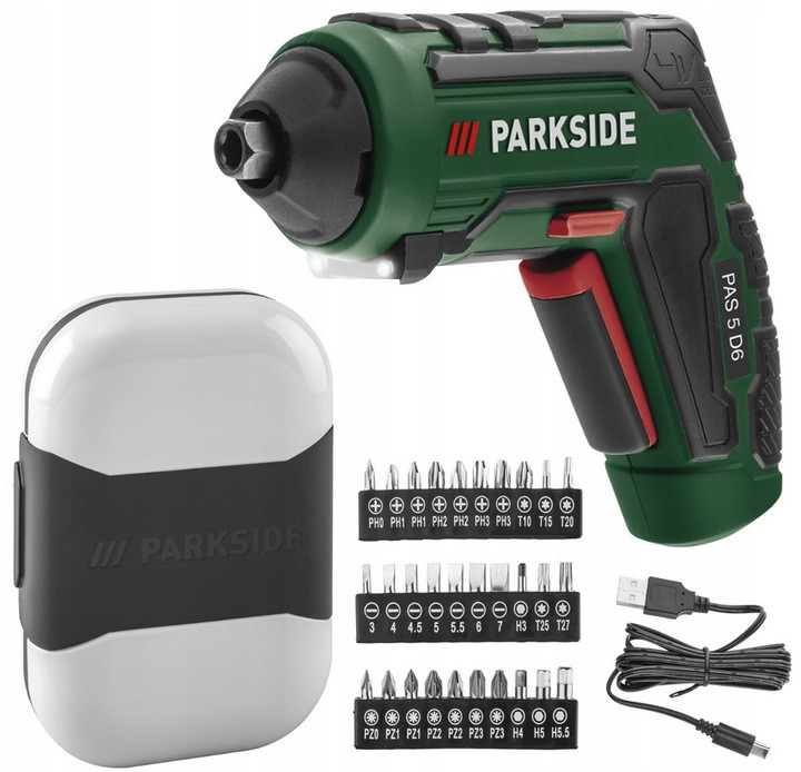 Аккумуляторная отвертка Parkside PAS 5 D5 шуруповерт с насадками 4 V, 1500 mAh, 10 Nm, Германия