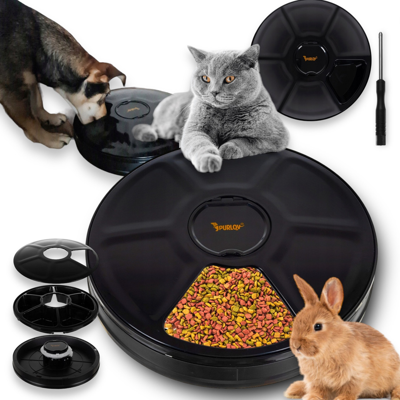 Автоматическая кормушка для собак, кошек и кроликов Purlov 20759 на 6 секций