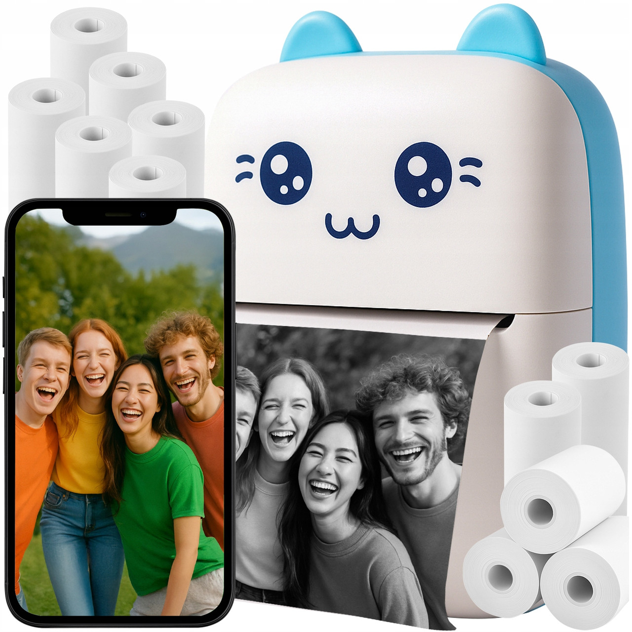 Портативний міні термопринтер Kitty Izoxis 22272 + 11 рулонів